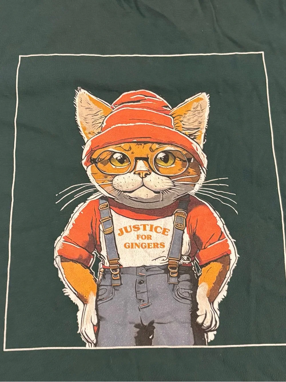 Unbranded Green Cat Graphic Tee with Orange Accent